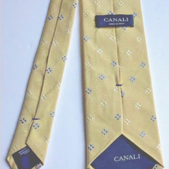 CANALI. Classy cream yellow textured all  Silk tie made in Italy 🇮🇹 - Picture 6 of 7